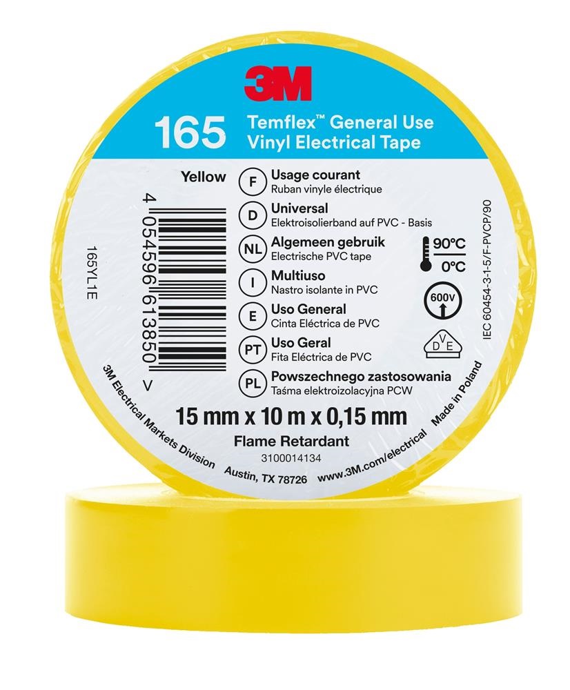 TEMFLEX 165 15MM X 10M YELLOW