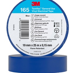 Nastro isolante vinile Temflex 165 blu 19mm x 25m uso elettrico generale isolamento fino 600V resistente calore 90°C autoestinguente