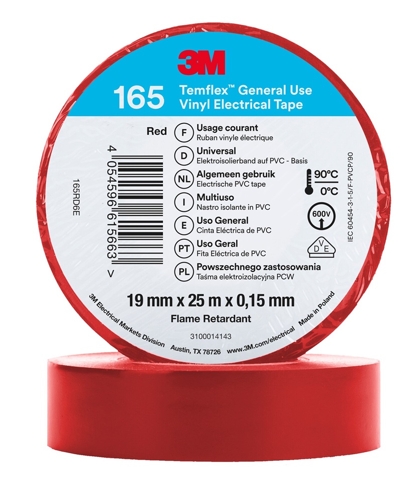 Nastro isolante vinile rosso 19mm 25m PVC ritardante fiamma uso elettrico