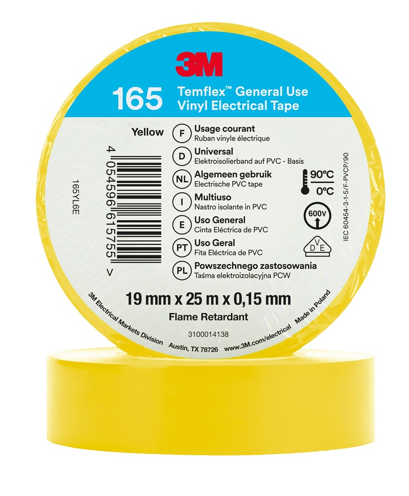 Nastro isolante vinile 19mm x 25m giallo ritardante fiamma per cavi elettrici isolamento protezione