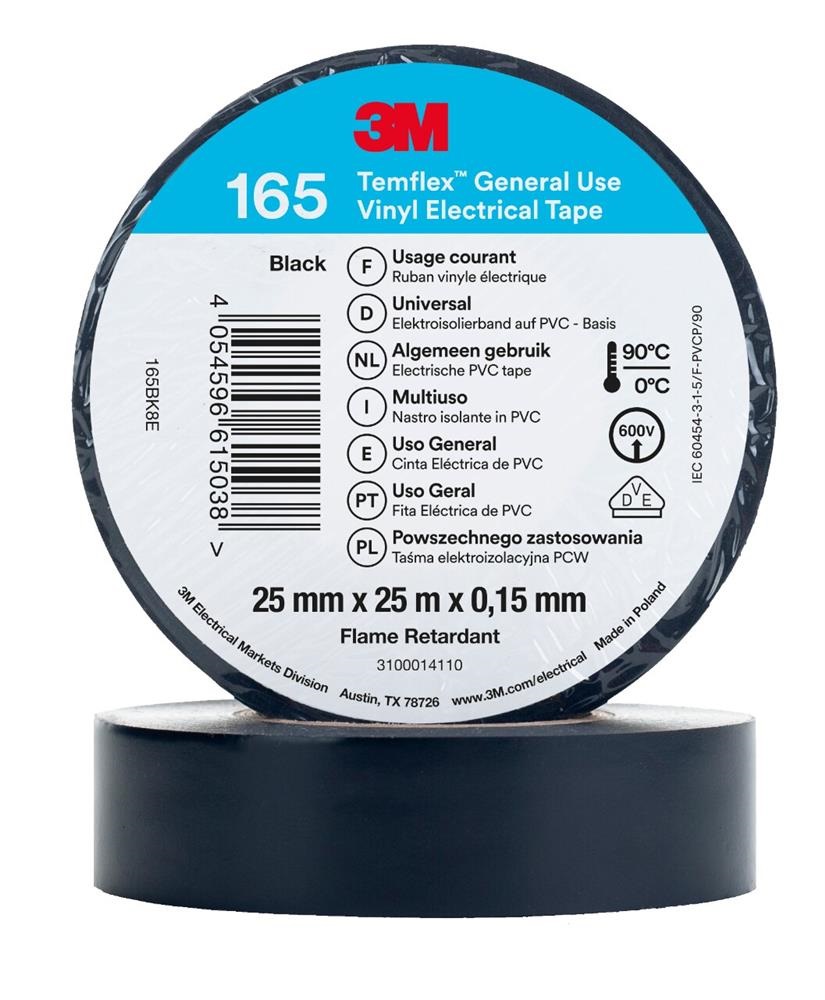 TEMFLEX 165 25MM X 25M BLACK