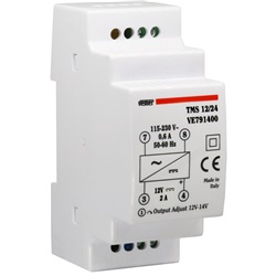 Alimentatore switching stabilizzato 24W 115-230V 12V montaggio DIN compatto protezione termica sovraccarico cortocircuito uso industriale