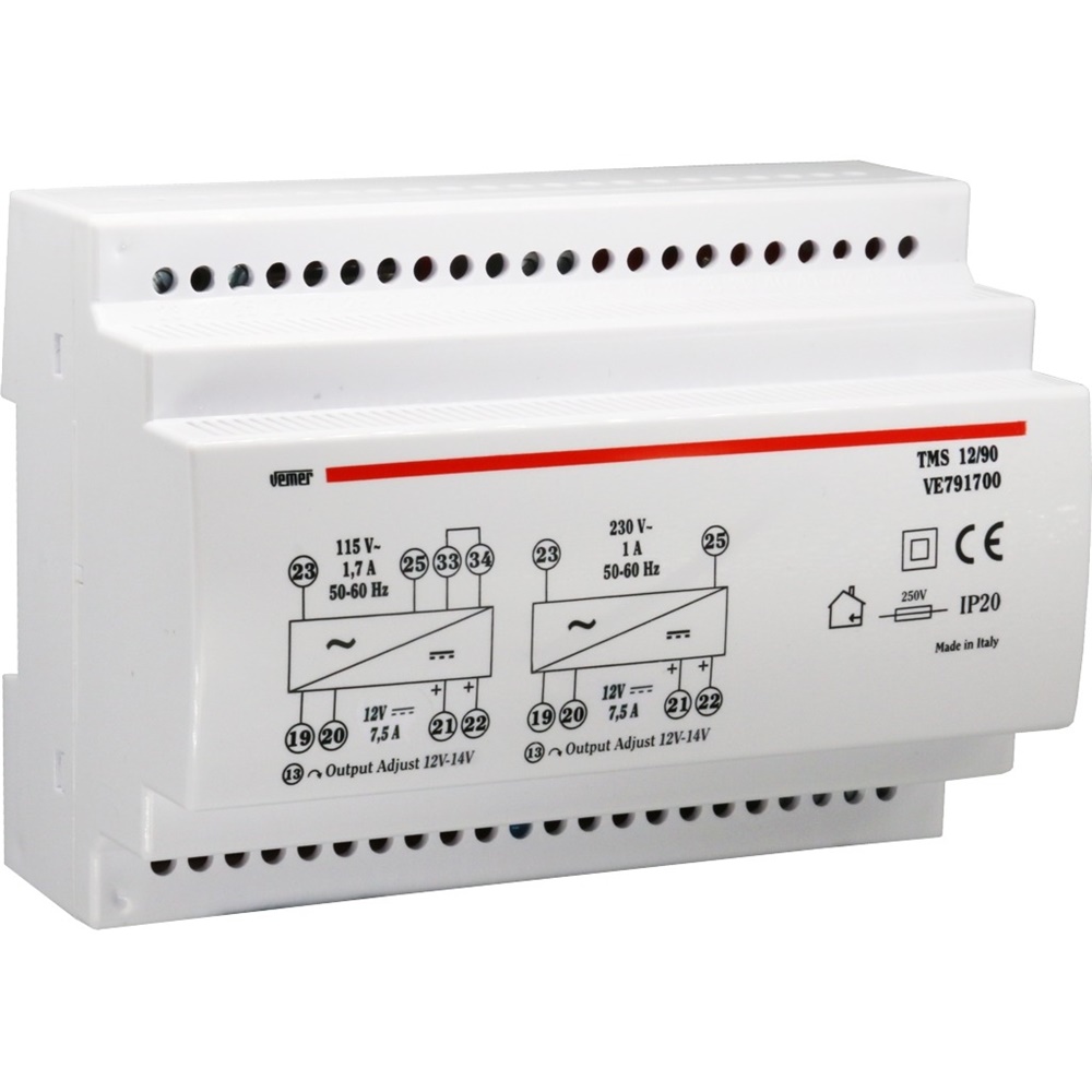 Alimentatore switching stabilizzato 90W 115-230V 12V montaggio barra DIN compatto