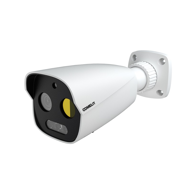Telecamera IP bullet termica bispettrale, sensore 256x192, ottica 7mm, per rilevazione temperatura. Alimentazione 12VDC, PoE IEEE802.3 af