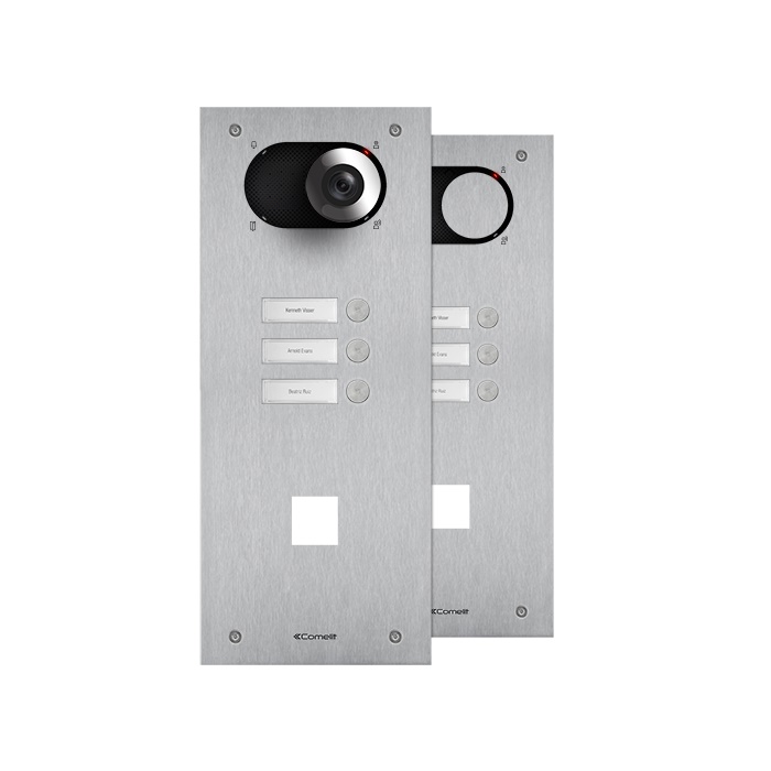 Frontale Switch 3 pulsanti acciaio inox AISI 316 spazzolato foro 40x40 mm per controllo accessi e moduli audio/video