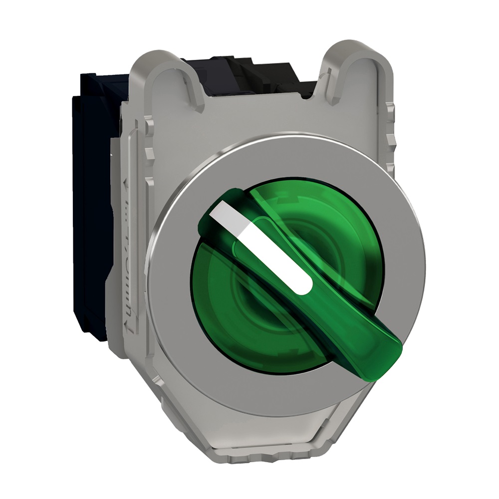 Selettore luminoso verde filopannello 3 posizioni fisse 24VAC/DC 1NO+1NC- LED universale- Ø30