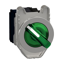 Selettore luminoso verde filopannello 3 posizioni fisse 24VAC/DC 1NO+1NC- LED universale- Ø30