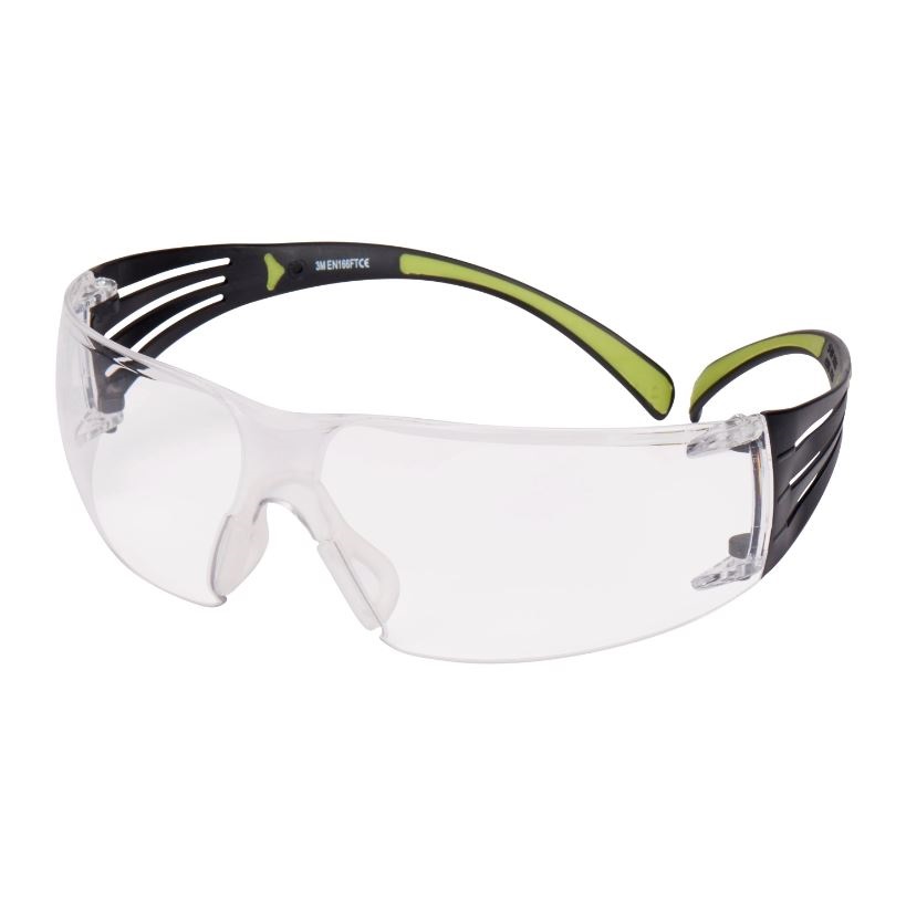 3M™ SecureFit™ 400 Occhiali di protezione, montatura nera/verde, antigraffio/anti-appannamento, lenti trasparenti