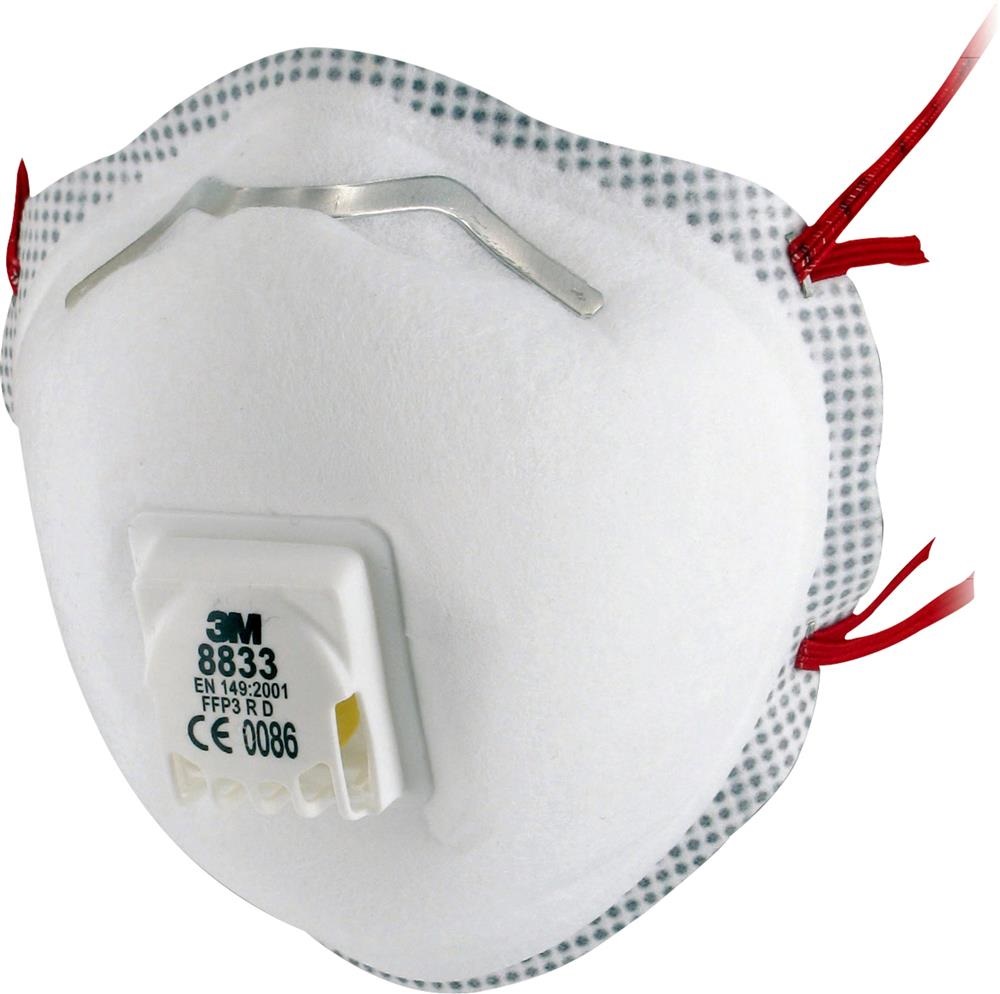 3M™ Respiratore per polveri a conchiglia 8833, FFP3 R D, con valvola, small pack