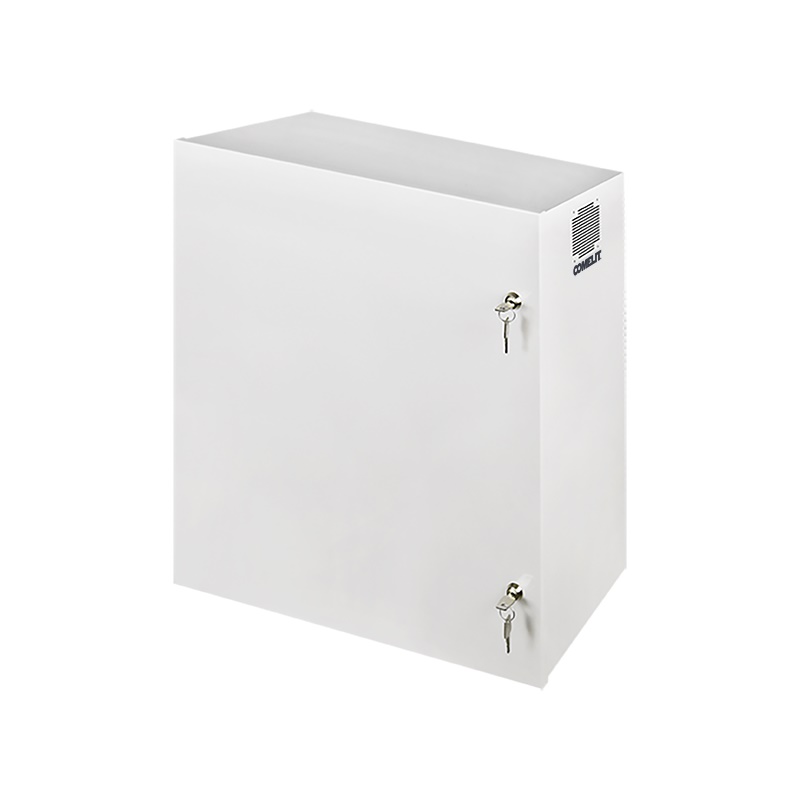 Contenitore metallico per NVR, XVR e monitor large, doppia serratura, tamper, rack 19, monitor max 22, compatibile ventola ACC01BOX
