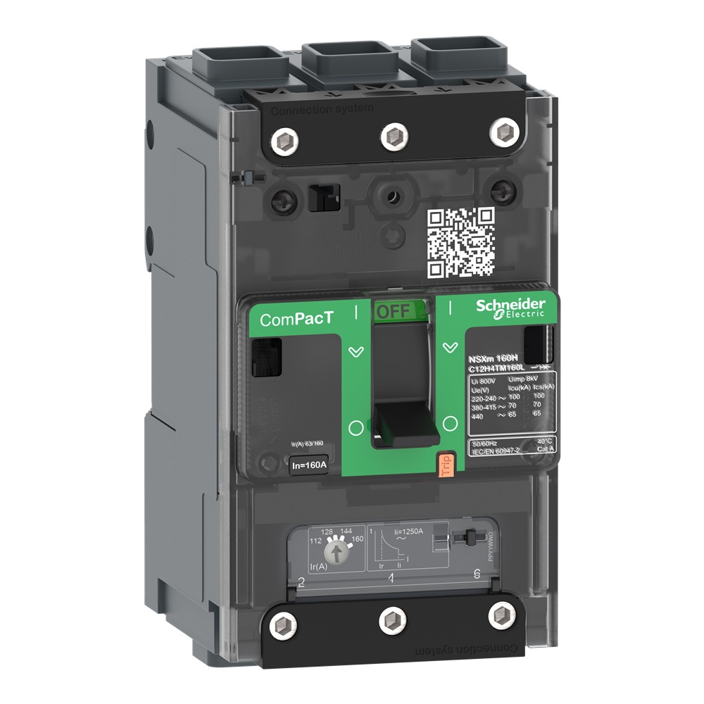 interruttore, ComPacT NSXm 160E, 16kA/415VAC, 3 poli, Sganciatore TMD 160A, connettori EverLink