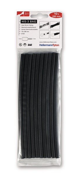 Termorestringente 3:1 poliolefina flessibile nero isolamento e protezione cavi cablaggi sacchetto 10 spezzoni 200 mm