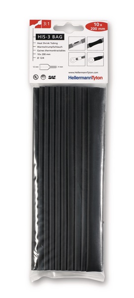 Termorestringente 3:1 poliolefina nero guaina isolante flessibile per cavi e cablaggi sacchetto 10 spezzoni 200 mm