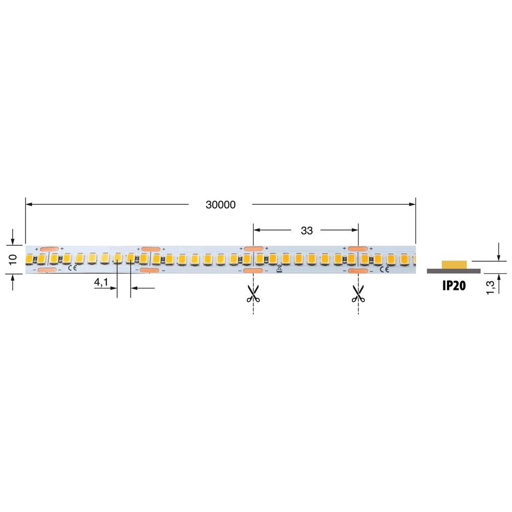 Striscia LED 13W/m 24V IP20 30m illuminazione interna consumo ridotto lunga durata