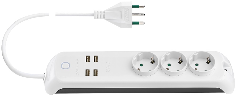 Presa multipla 16A 3 Schuko 4 USB 12W interruttore WiFi controllo remoto bianco