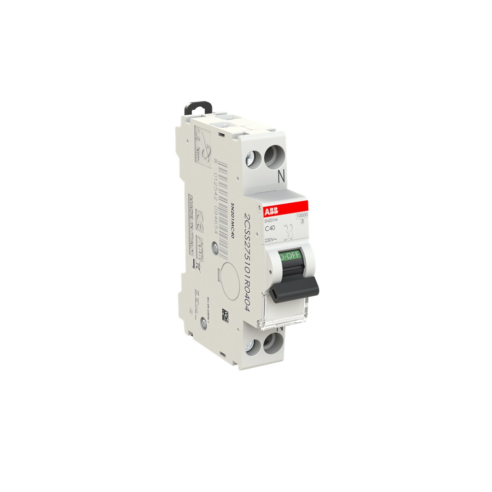 Interruttore automatico monofase SN201MC40 1P+N 40A C 10kA protezione sovraccarichi cortocircuiti impianti residenziali industriali