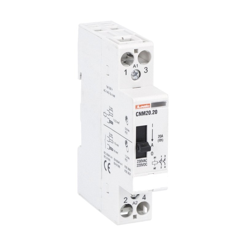 Contattore modulare 20A 2 poli 220-230V comando manuale uso industriale