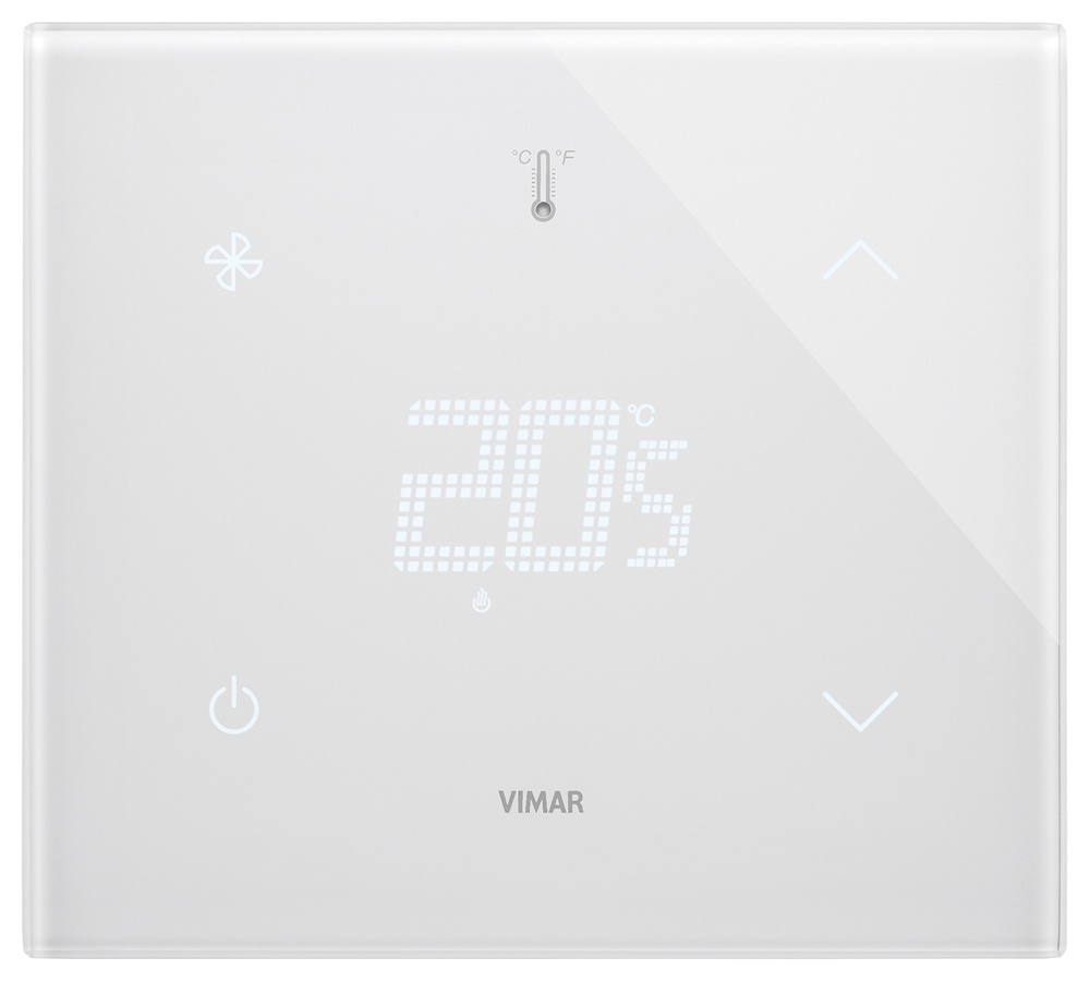 Termostato KNX touch screen 2 moduli controllo temperatura FAN-COIL riscaldamento condizionamento domotica bianco diamante