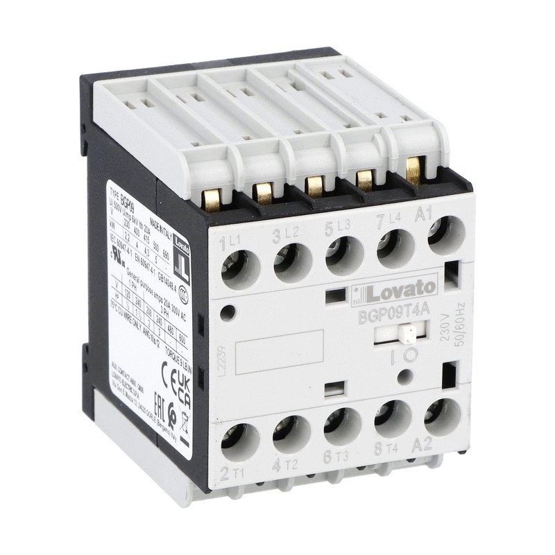 Contattore quadripolare 4P 20A AC1 bobina 230VAC attacchi pin retro circuito stampato