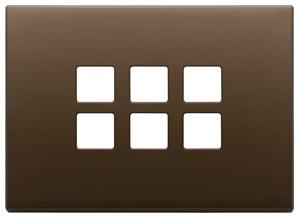 Placca 3 moduli per 6 comandi Flat domotici KNX metallo bronzo scuro spazzolato
