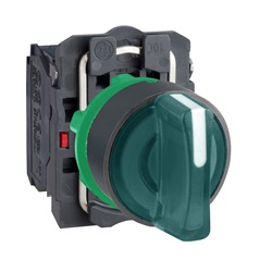 Selettore luminoso verde - Ø22 con LED universale- 24Vac/dc -NO+NC