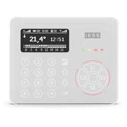 Tastiera touch capacitiva OLED 128x64 pixel con lettore prossimità e cronotermostato per sistemi allarme GENIODOMO e FLEXENERGY
