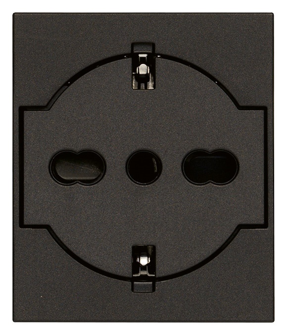 Presa universale 2P+T 16A 250V P40 a filo nero 2 moduli installazione rapida