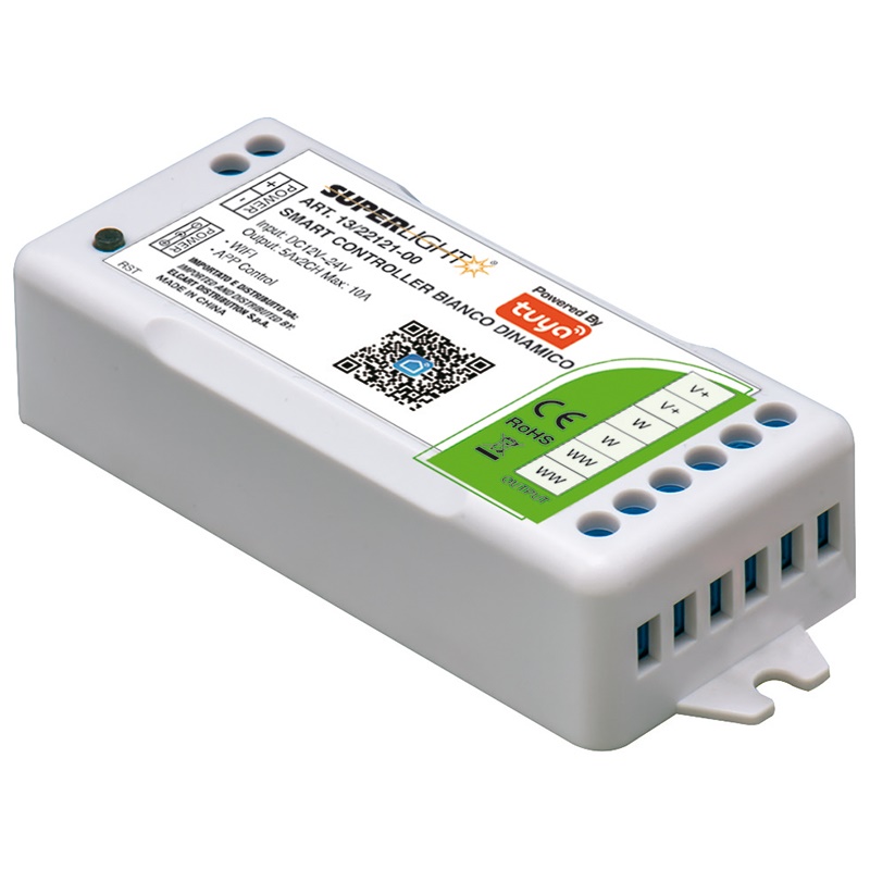 Controllo LED Tuya bianco dinamico 2x5A per illuminazione intelligente su barra DIN