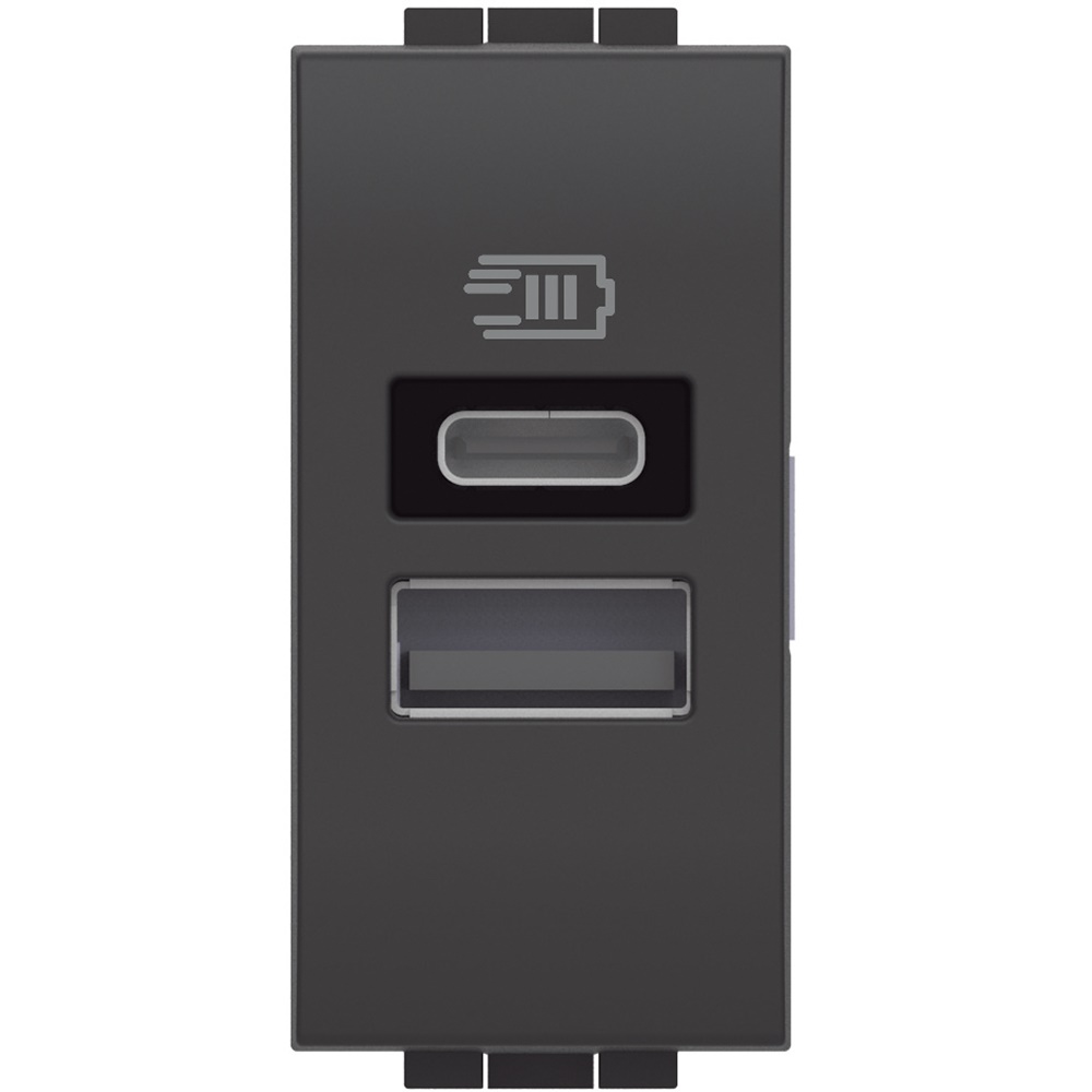 Caricatore USB Tipo A+C 15W compatto con cavo 1m antracite casa ufficio