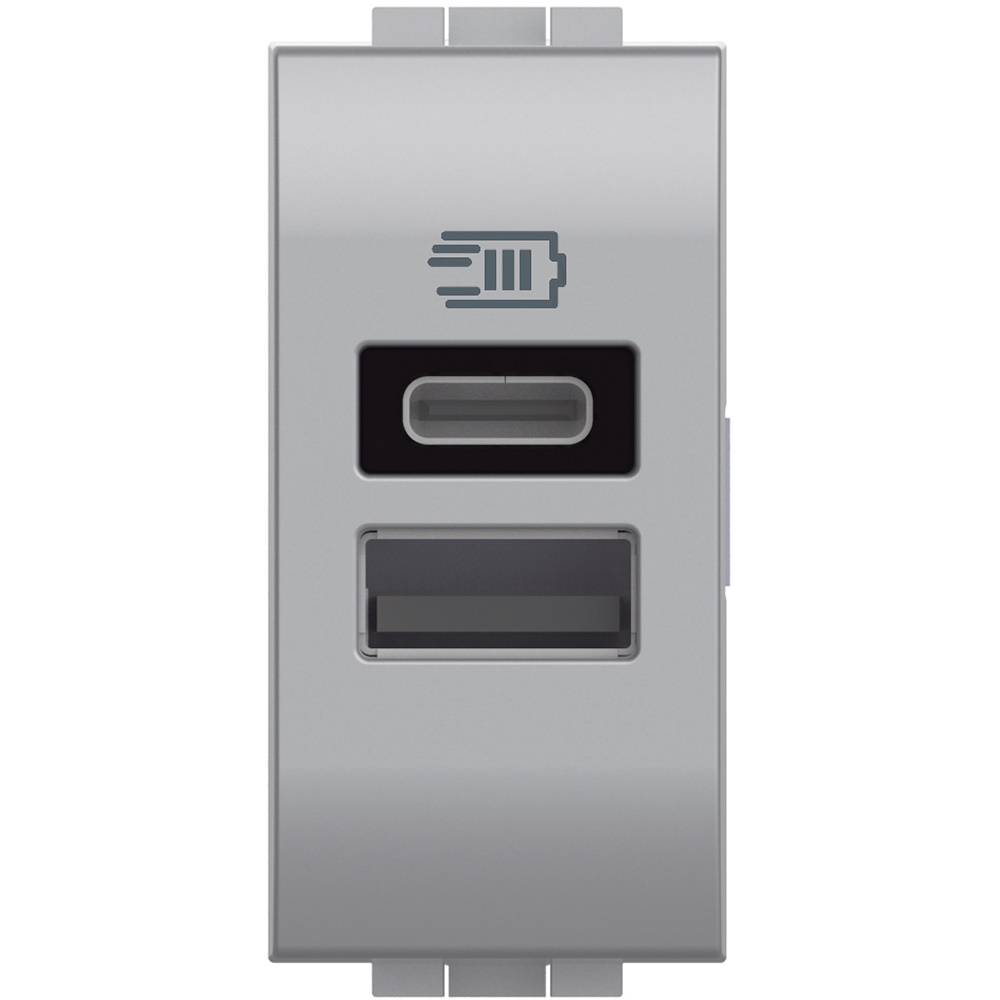 Caricatore USB Tipo A+C 15W compatto 1 modulo installazione elettrica