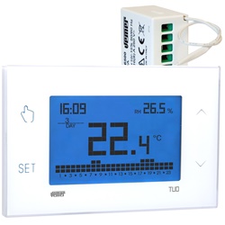 Cronotermostato elettronico touch screen con umidostato Wi-Fi e radiofrequenza per controllo remoto riscaldamento e climatizzazione