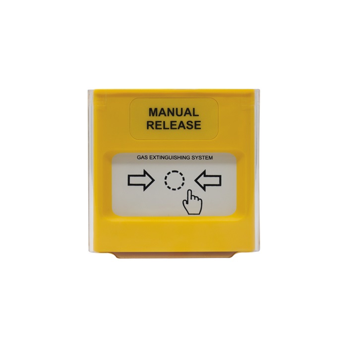 Pulsante giallo per attivazione estinzione, elemento flessibile, segnalazione ottica, installazione parete