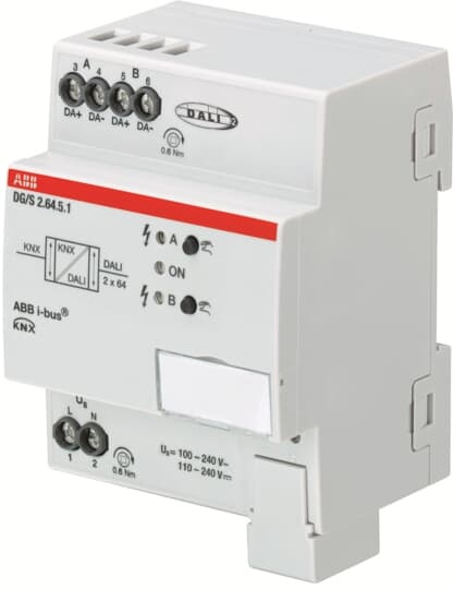 DALI Gateway Premium 2 uscite 128 dispositivi controllo illuminazione KNX montaggio guida DIN