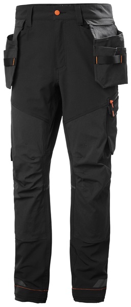 Pantaloni Kensington neri elasticizzati con tasche rimovibili e ginocchia preformate per lavoro in cantiere