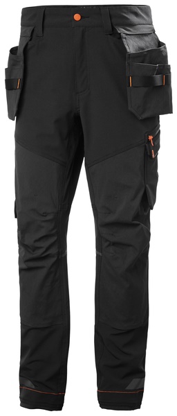 Pantaloni Kensington neri elasticizzati con tasche rimovibili e ginocchia preformate per lavoro in cantiere