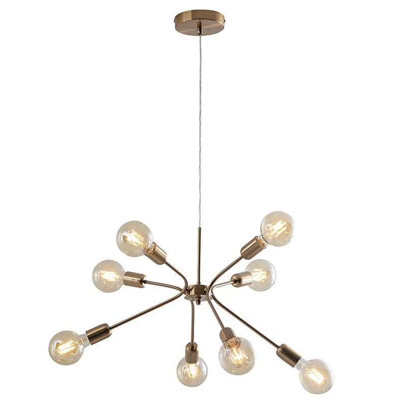 Sospensione metallo oro satinato 8 portalampade E27 IP20 per interni design moderno