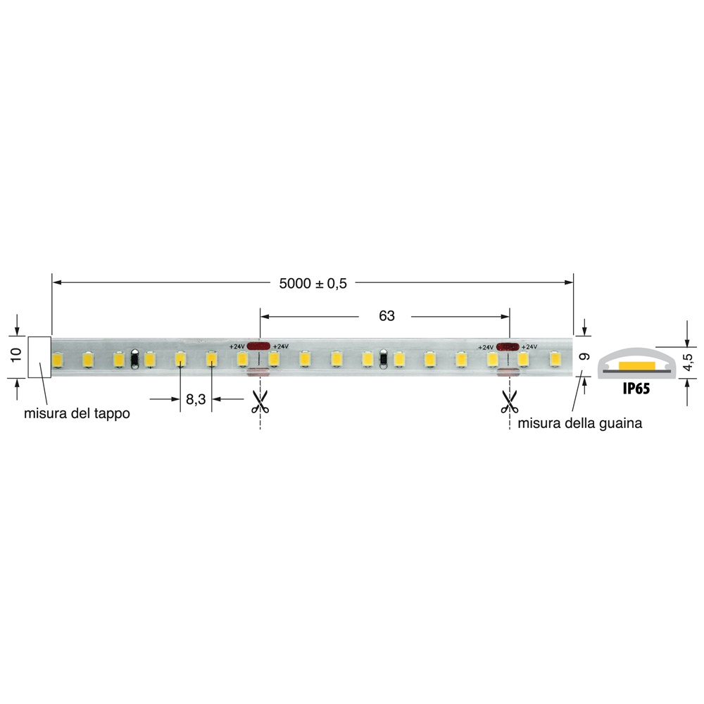 Striscia LED 8W/m 24V IP65 flessibile per illuminazione interna ed esterna efficiente e durevole