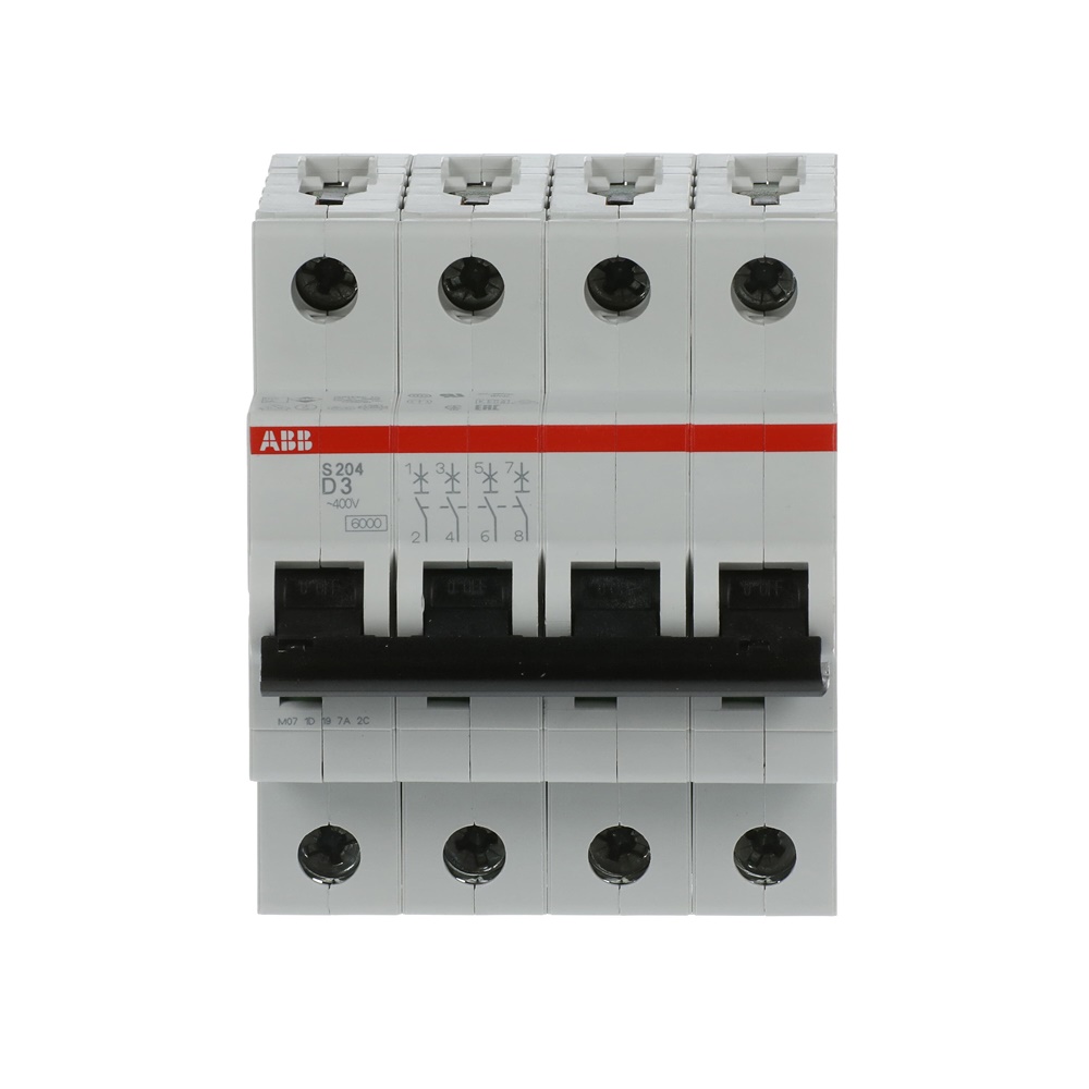Interruttore automatico miniature S200 4 poli 3A caratteristica D potere interruzione 6 kA uso residenziale industriale