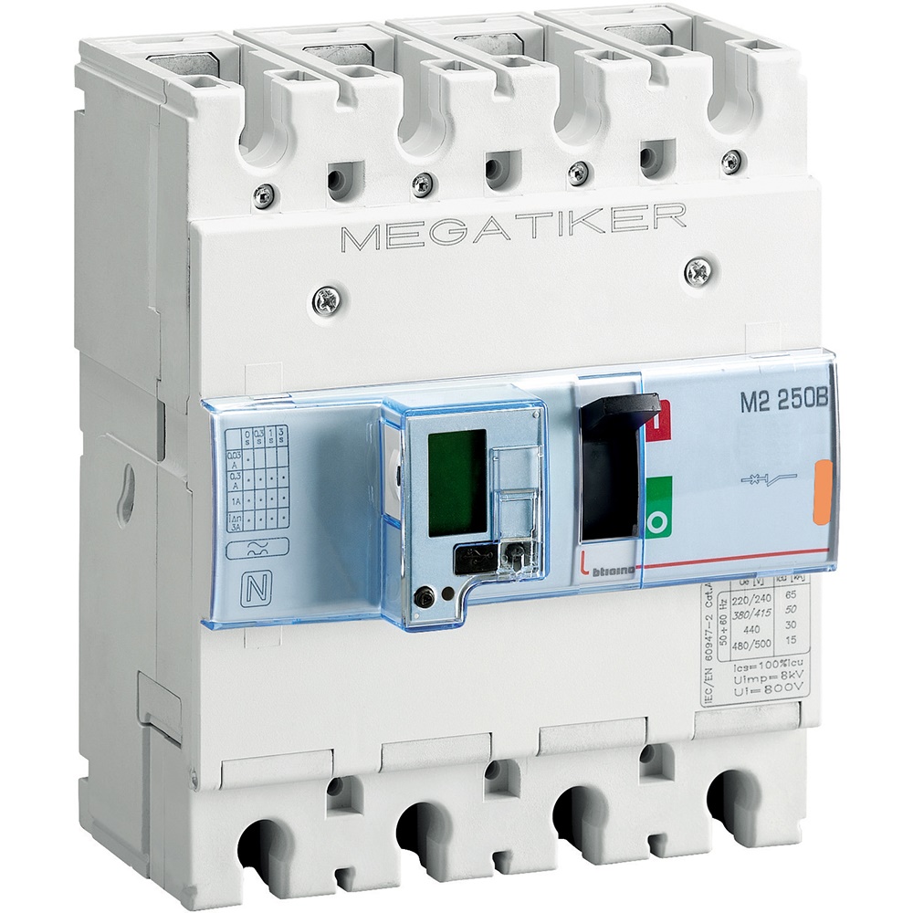 Interruttore scatolato elettronico 3P+N 100A 25kA installazione su guida DIN