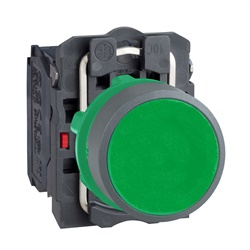Pulsante verde NO+NC ghiera grigia
