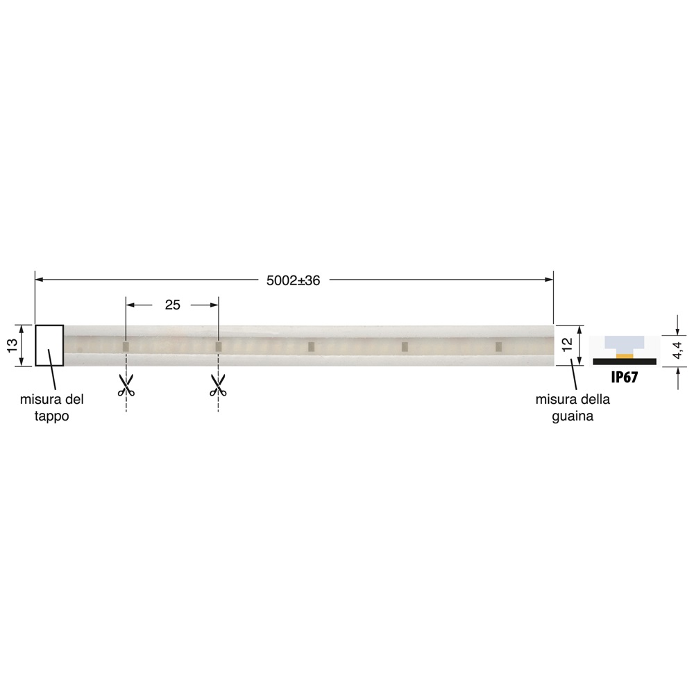 STRI.LED striscia LED 9,6W/m 24V IP67 CRI90 per illuminazione interna ed esterna commerciale e residenziale