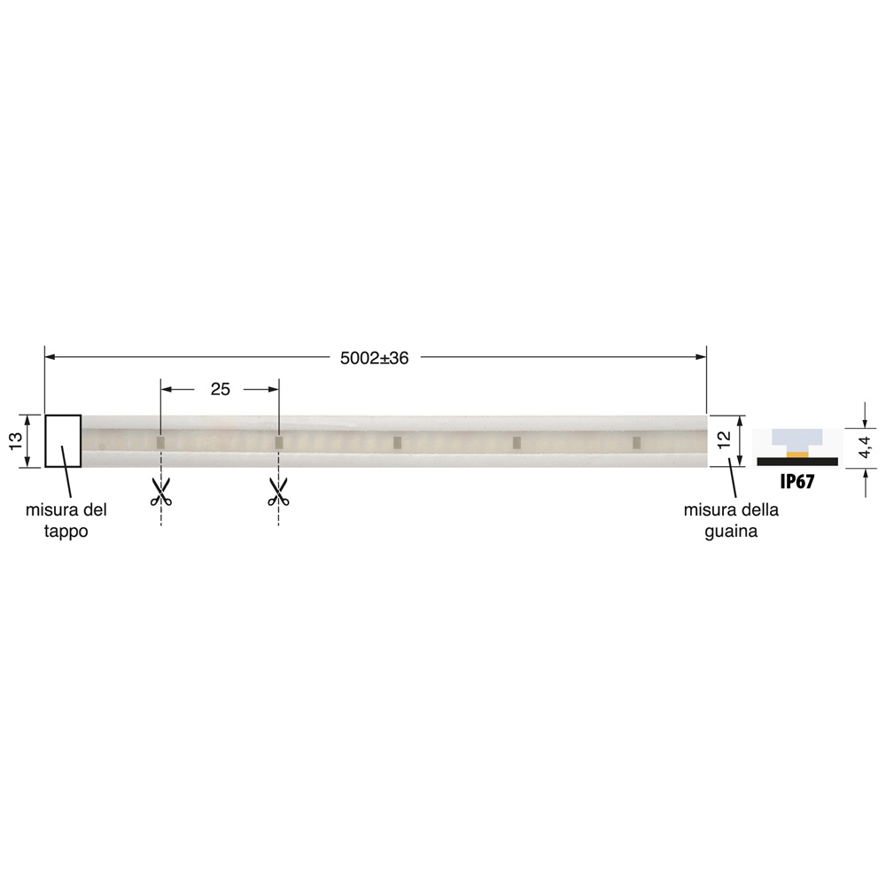 STRI.LED striscia LED 9,6W/m 24V IP67 CRI90 per illuminazione interna ed esterna commerciale e residenziale