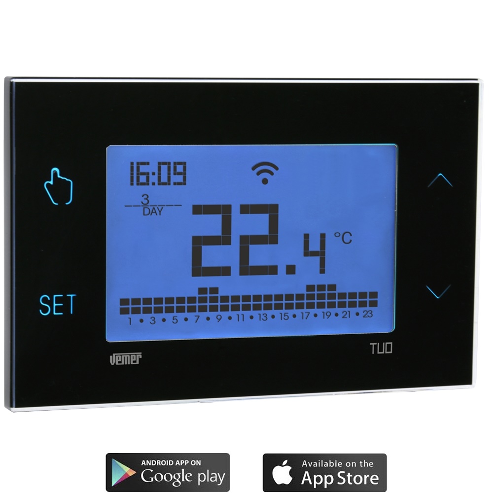 Cronotermostato touch screen Wi-Fi programmazione settimanale alimentazione rete VEVE793800