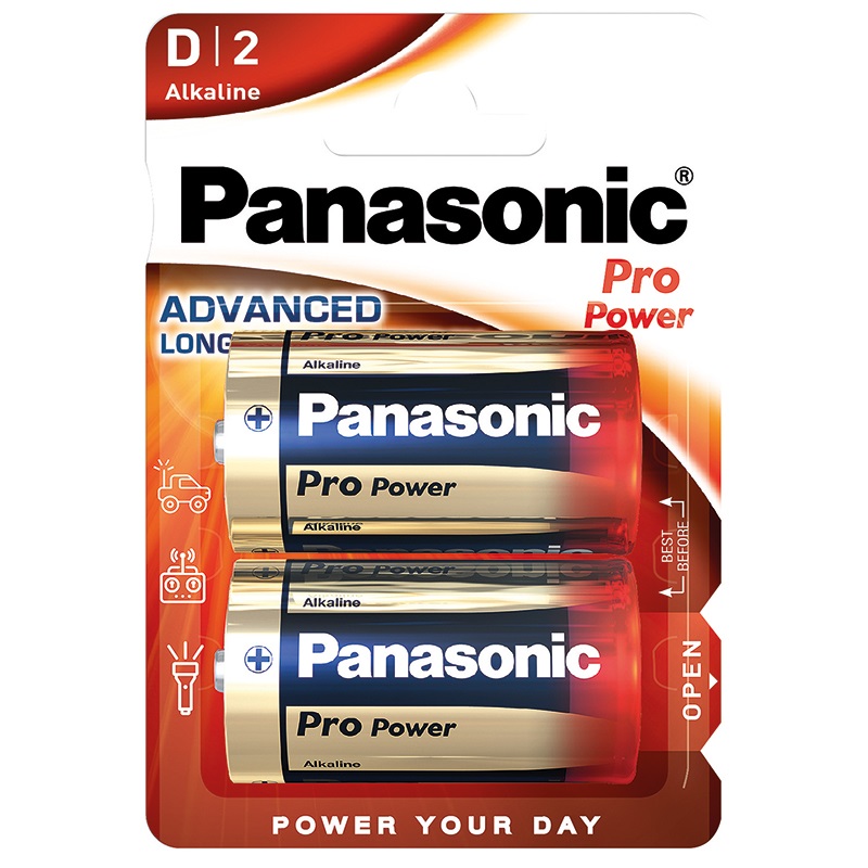 Pila formato D alcalina ProPower Panasonic lunga durata per dispositivi ad alto consumo confezione 2 pezzi