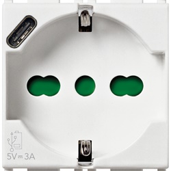 Presa 2P+T 16A universale bianca con alimentatore USB C 15W 3A per dispositivi elettronici