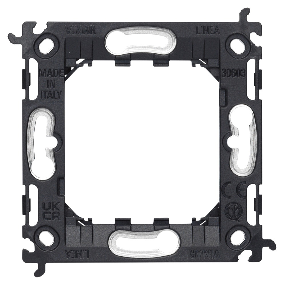 Supporto 2 moduli senza viti per scatole incasso interasse 60 mm o 56x56 mm, componibile interasse 71 mm, aggancio orizzontale/verticale, per pareti cartongesso