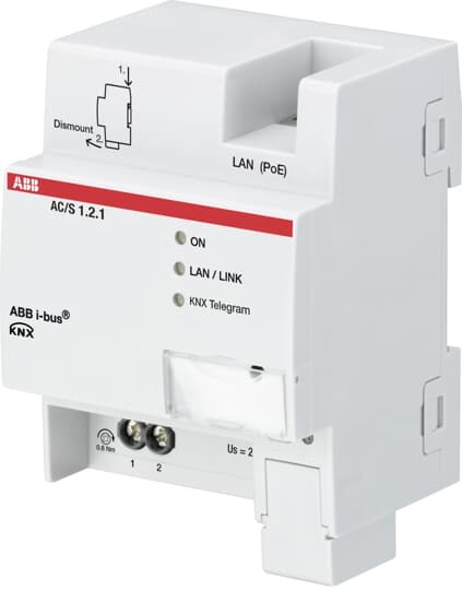 Controller applicazione compatto AC/S1.2.1 KNX BACnet DIN 4 moduli per automazione HVAC residenziale e commerciale