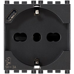 Presa 2P+T 16A universale con uscita USB C 15W 3A grigia 2 moduli