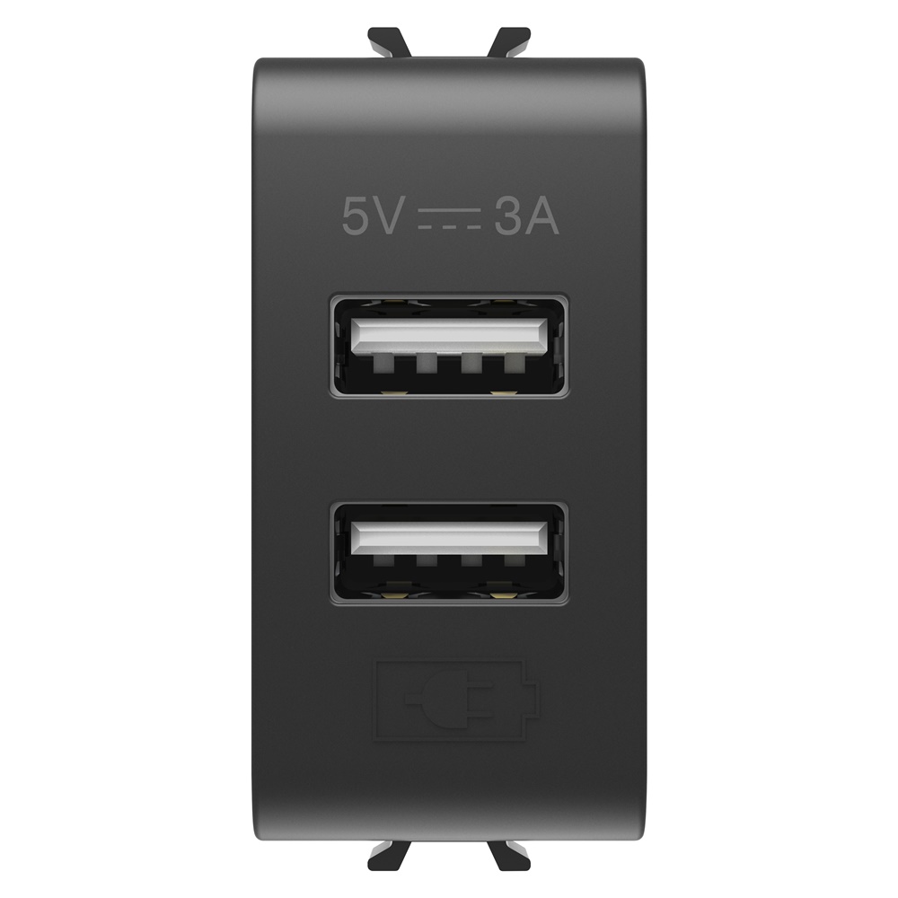ALIMENTATORE USB - TIPO A+A - 3A - NERO SATINATO - 1 MODULO - CHORUSMART