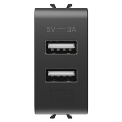 ALIMENTATORE USB - TIPO A+A - 3A - NERO SATINATO - 1 MODULO - CHORUSMART
